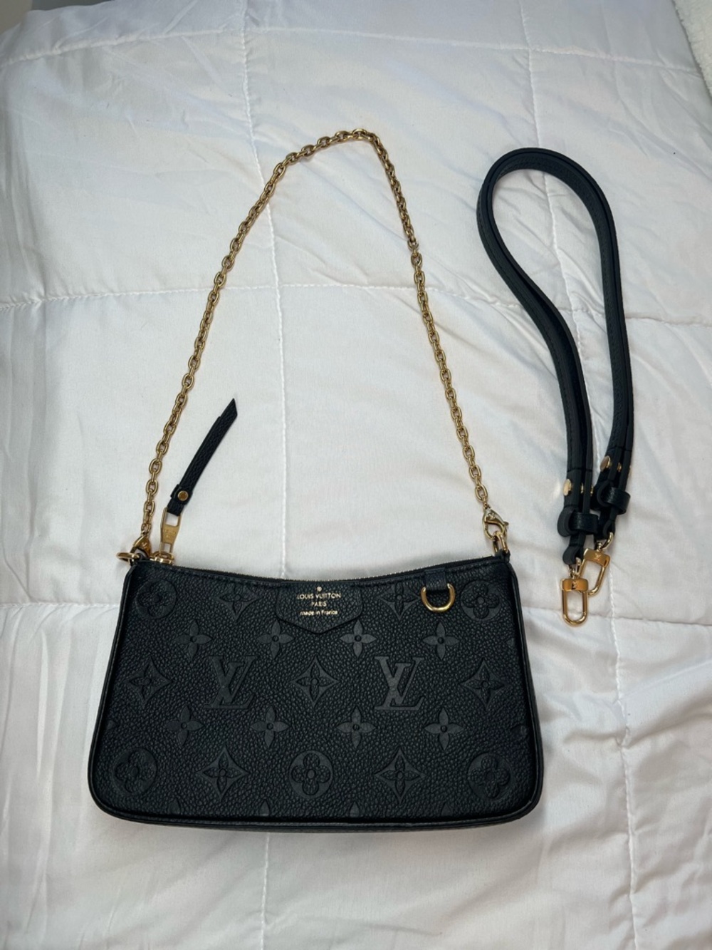 Louis Vuitton Black Monogram Embossed Leather Mini Shoulder Bag with Gold Chain